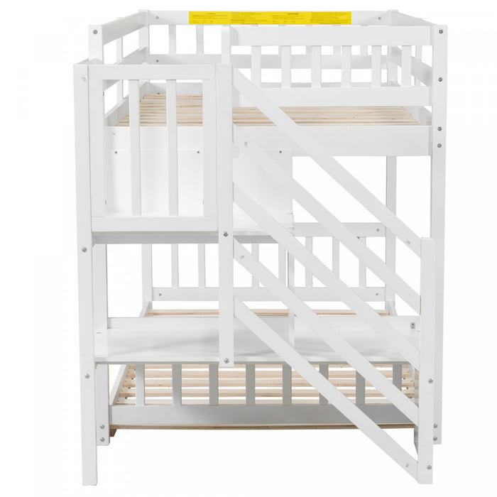 Lit superpose Liam au sol avec echelle et rangement, simple sur simple, blanc
