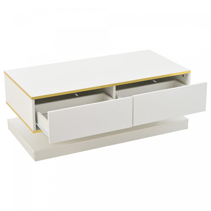 James table basse – table avec 2 tiroirs et details dores, blanc