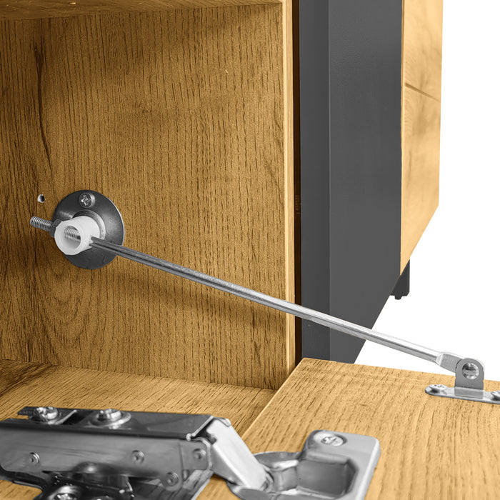 Meuble Tv Moderne Dominic Avec Pieds Metalliques En U, 3 Portes Et 2 Compartiments, Noir/bois Naturel