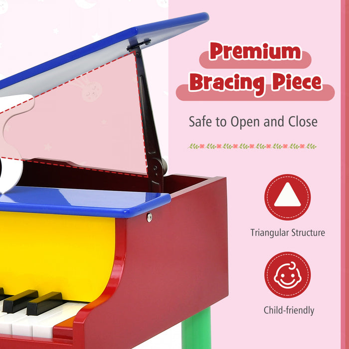 Costway Piano a Queue Classique Bebe 30 Touches, Jouet en Bois pour Bout de Chou avec Banc et Porte-Partition - Multicolore