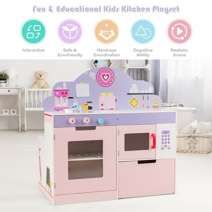 Cuisine Enfants Avec Restaurant En Bois 2 En 1, Jeu D’imitation Educative Avec Salle A Manger, Cuisine Evolutive Avec Four Et Micro-ondes, Ideal Pour Enfants De Plus De 3 Ans