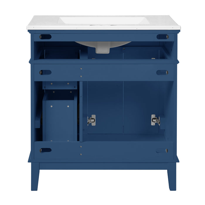 Savannah Meuble de salle de bain 30 pouces avec vasque en ceramique et armoire de rangement spacieux, Bleu marine