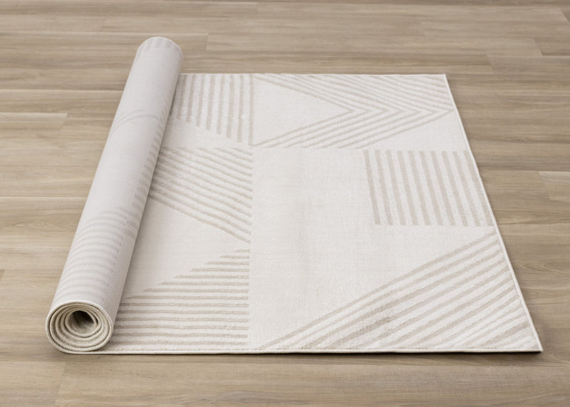 Carpette Hudson crème et beige à motif géométrique moderne - 5 pi 3 po x 7 pi 7 po
