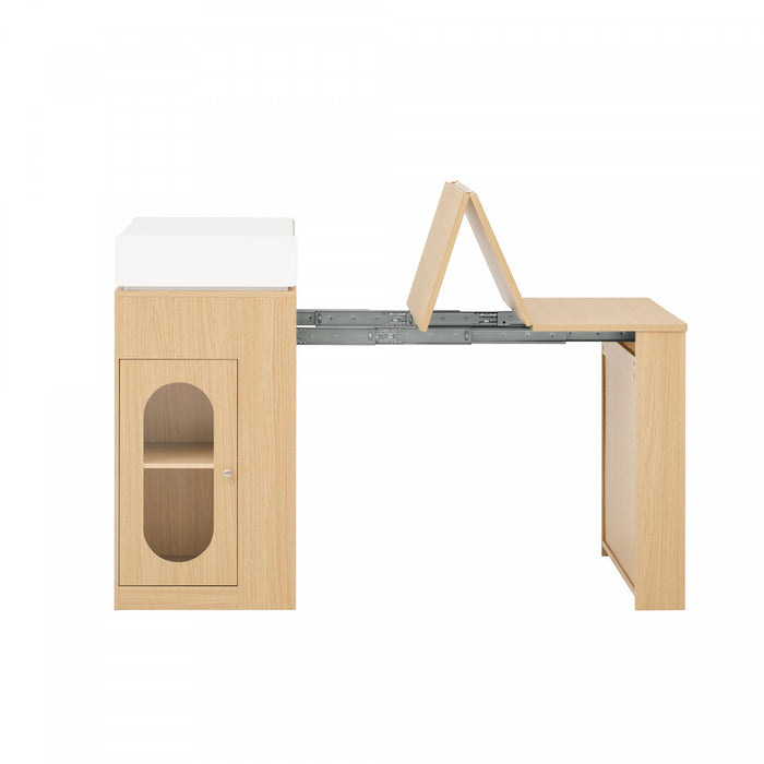 Table a manger extensible Logan avec plateau pliant et tiroirs de rangement, couleur naturelle