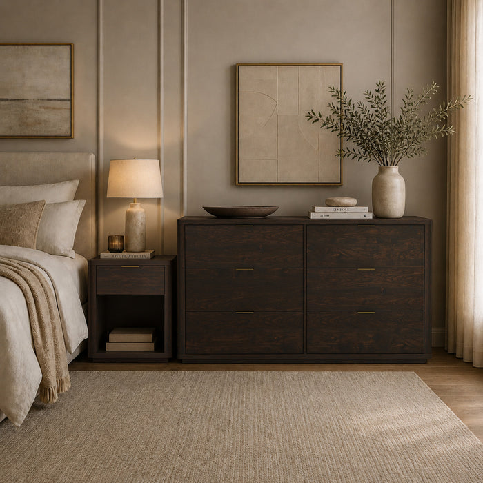 Commode moderne Evelyn 60\" en brun (6 tiroirs)