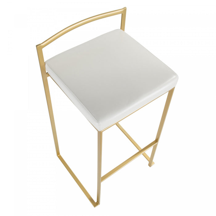 Tabouret bar contemporain Fuji en similicuir blanc - ensemble de 2