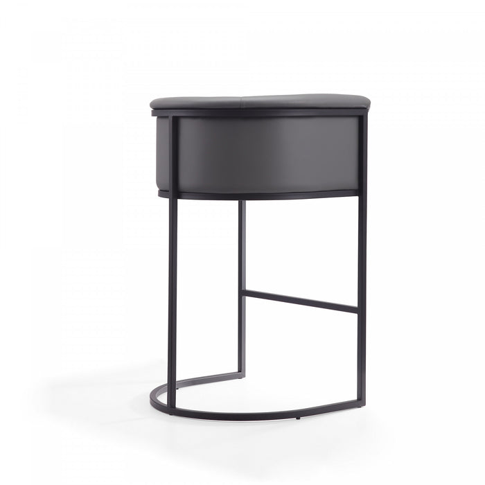 Tabouret de bar rembourre en metal gris style cosmopolite mi-siecle moderne - Lot de 2