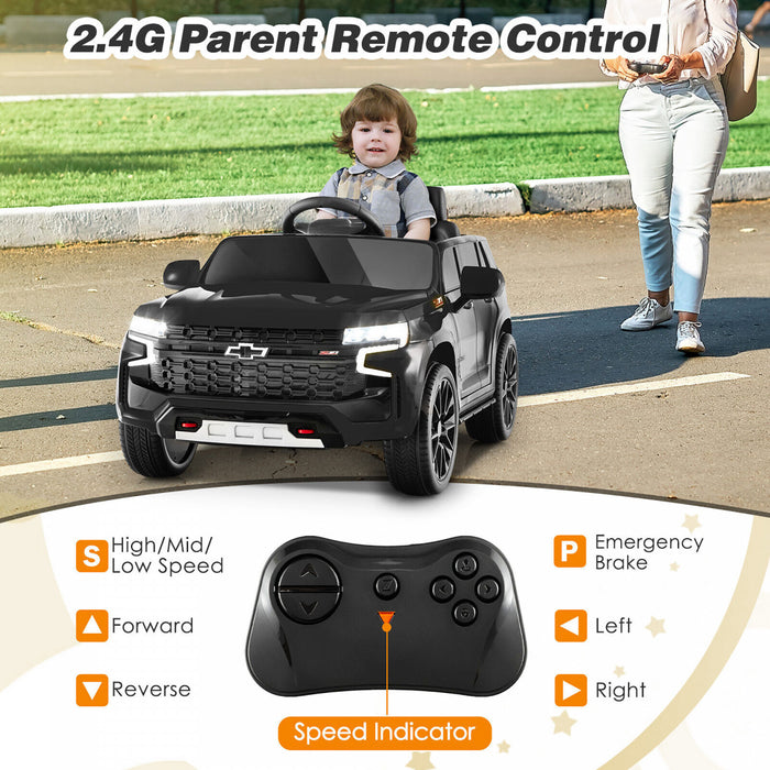 Costway 12v Enfants Rouler Sur La Voiture Chevrolet Tahoe Electrique Camion Suv Telecommande W / Lumiere Et Musique Noir