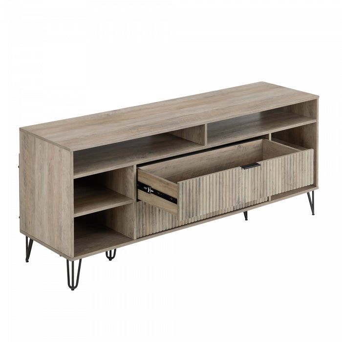 Meuble TV Dumbo Modern 160 cm a rainures, finition gris rustique