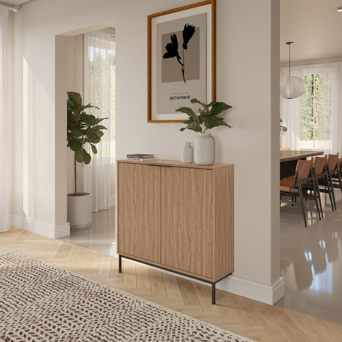 Armoire décorative de rangement mince Nordika à 2 portes - noyer clair