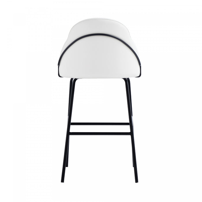 Tabouret de bar moderne en metal Gracie, rembourre, blanc et noir