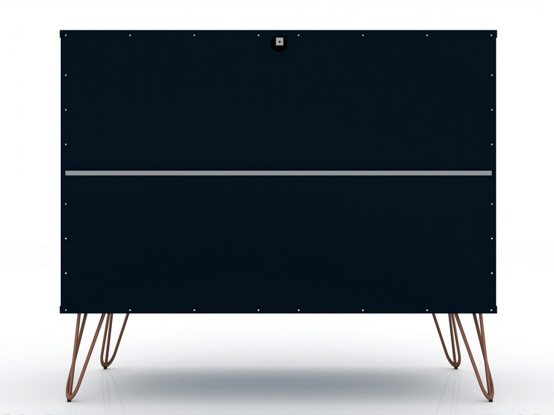 Commode Rockefeller Mid-Century Modern 89 cm en bleu minuit (3 tiroirs) – Lot de 2