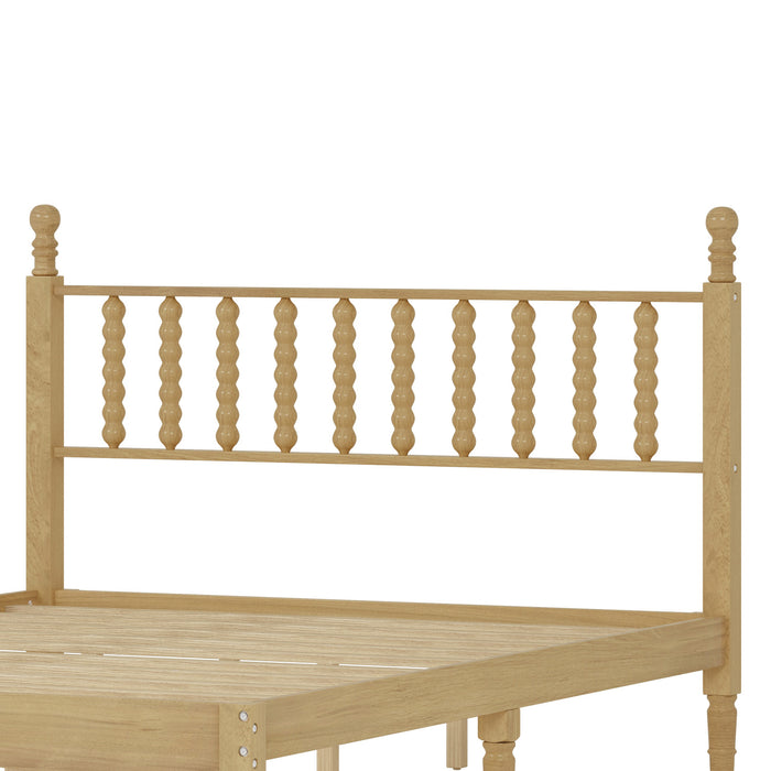 Oliver Lit Plateforme Retro en Bois avec Tete de Lit en Forme de Gourde et Support en Lattes en Bois Robustes, Taille Queen, Naturel