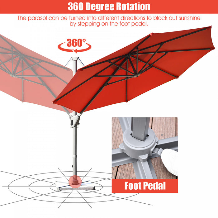 Costway Parasol deporte 11ft pour terrasse a rotation cantilever, aluminium, inclinable, base croisee, orange
