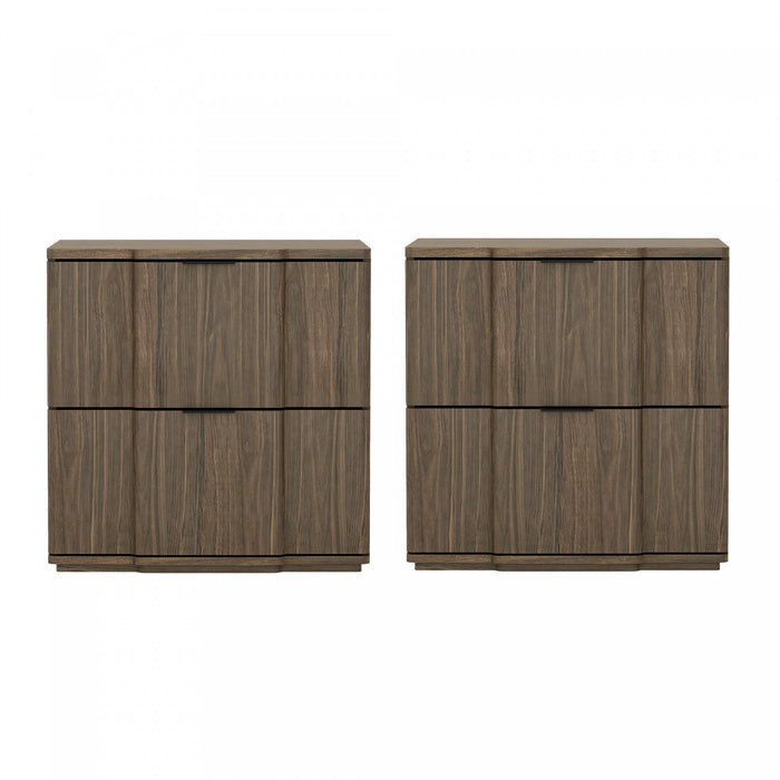 Table de nuit Clive style milieu du siecle moderne 56 cm en noyer et noir (2 tiroirs)