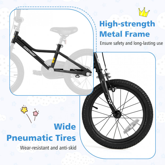 Costway 16\" Velo D'entrainement Pour Enfants Avec Roues D'entrainement Amovibles Pneumatiques Noir