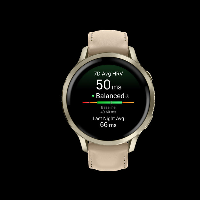 Montre intelligente Garmin Venu 4 41 mm en cuir dore premium - Suivi de style de vie, application ECG, alarme de reveil intelligente, rapport du soir, profils de triathlon, mode fauteuil roulant