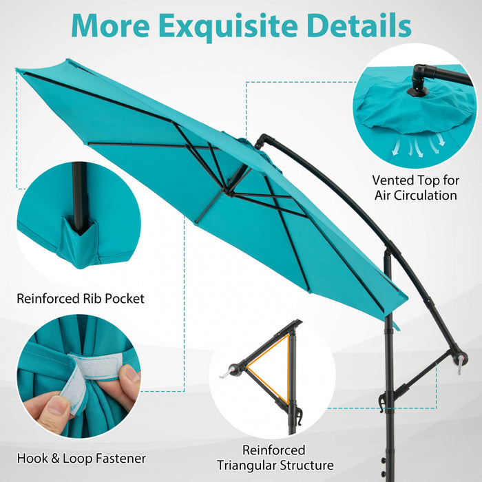 Parasol deporte Costway 10 FT avec reglage d'inclinaison facile, base croisee, haut ventile, turquoise