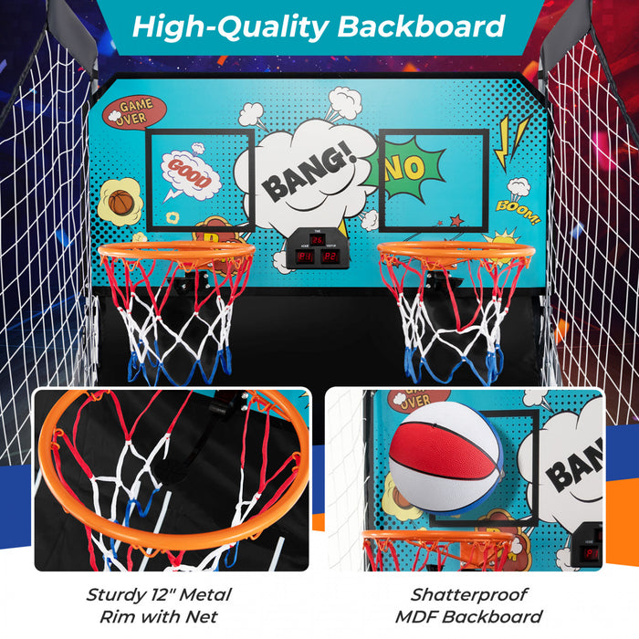 Costway Double Shot Basketball Arcade Game Avec 8 Modes De Jeu Electronic Scoring Green