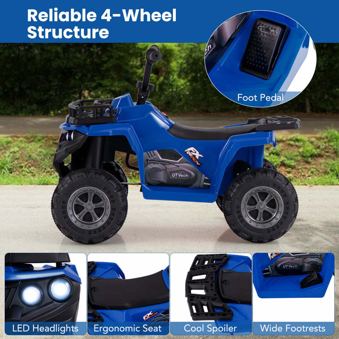 Costway Kids Ride Sur Atv Electrique 6v 4 Roues Quad Car Avec Un Bouton De Demarrage Pneus De Bande De Roulement Marine