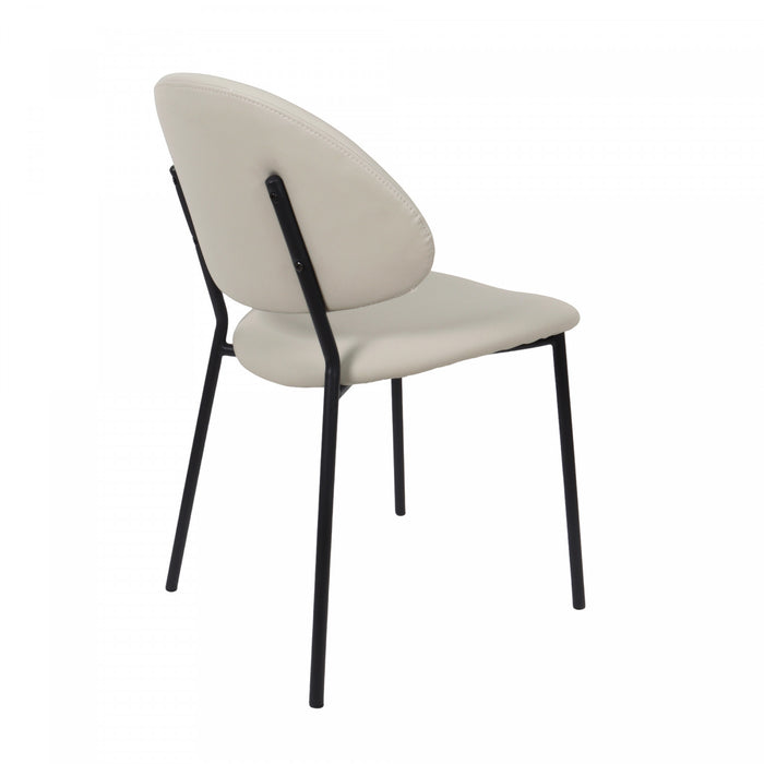 Chaise laterale contemporaine moderne en cuir vegetalien et metal Haven, gris pierre - Lot de 4