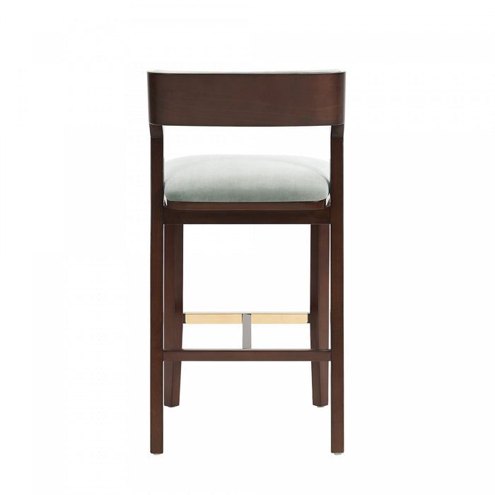Tabouret de bar moderne Patricia en bois avec revetement en tissu blanc Glacier