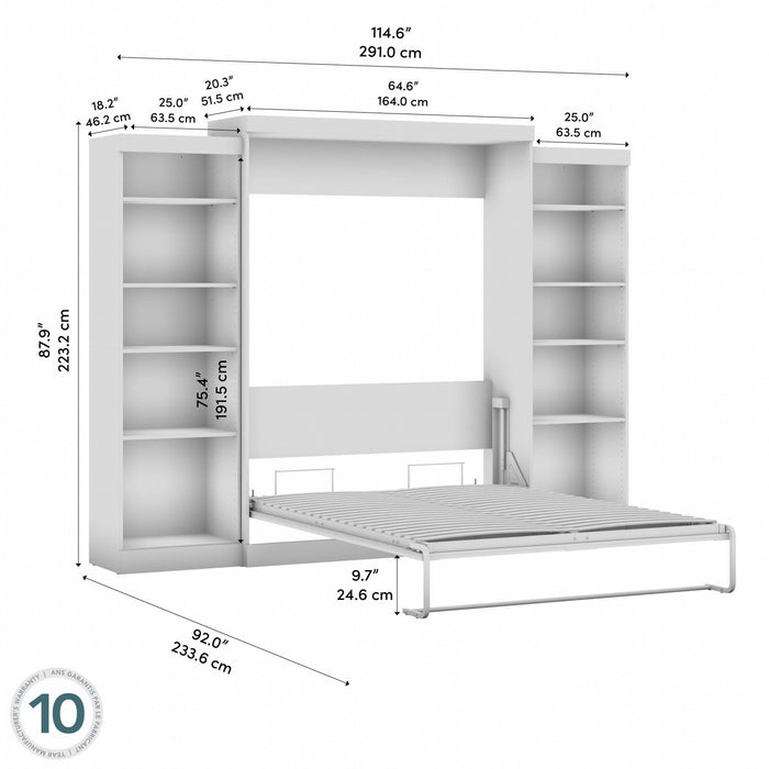 Grand lit escamotable mural Pur de Bestar de 115 po avec 2 meubles à tablettes - gris écorce