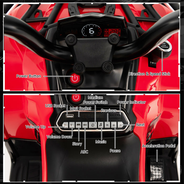Costway 12v Enfants Rouler Sur Atv Electrique 4 Roues Quad 2 Vitesses W / Mp3 & Phares Rouge