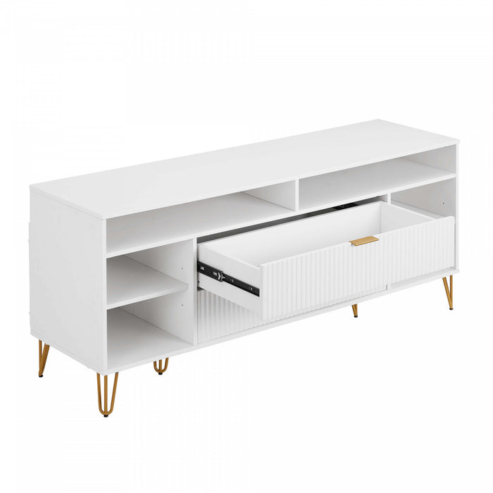 Meuble TV moderne Dumbo 160 cm a rainures, blanc