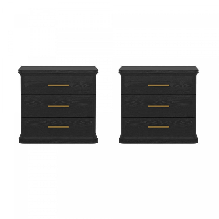 Table de nuit traditionnelle Clifford en noir (3 tiroirs)