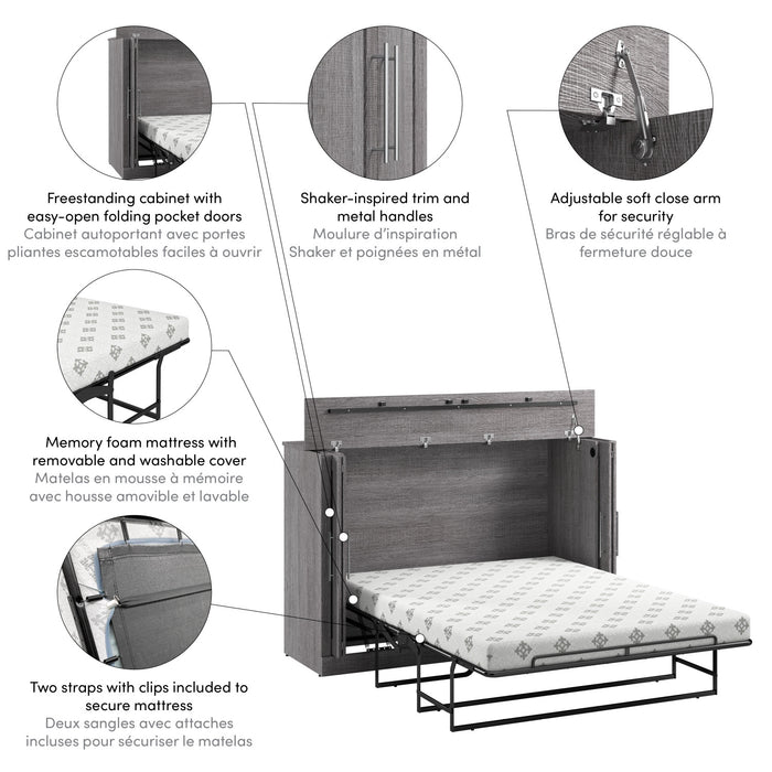 Armoire-lit double Pur de Bestar de 69 po (L) avec matelas - gris écor