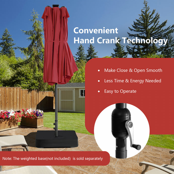 Costway Parasol double face jumeau 15FT pour patio avec 48 LED solaires a manivelle Wine