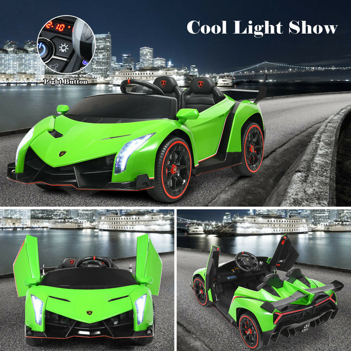 Costway 12v 2-siege Lamborghini Enfants Sous Licence Sur La Voiture W / RC & Swing Fonction Vert