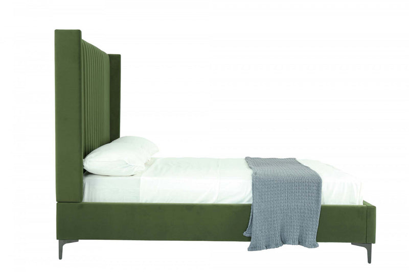 Lit complet Promenade style milieu du siecle moderne en velours capitonne vert mousse