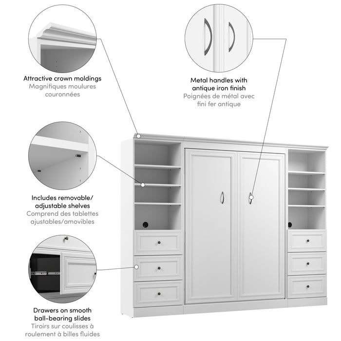 Lit double escamotable Versatile de Bestar avec organisateurs de garde-robe et tiroirs (109 po [L]) - blanc