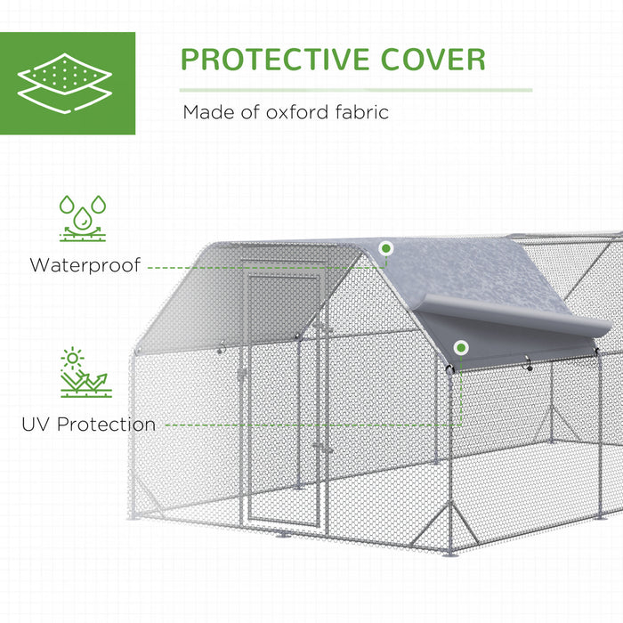 Pawhut Poulailler En Metal Pour 15 A 18 Poulets, Enclos A Poules D'exterieur Avec Couverture Pour Ferme De Jardin, 18.7' X 9.2' X 6.4'