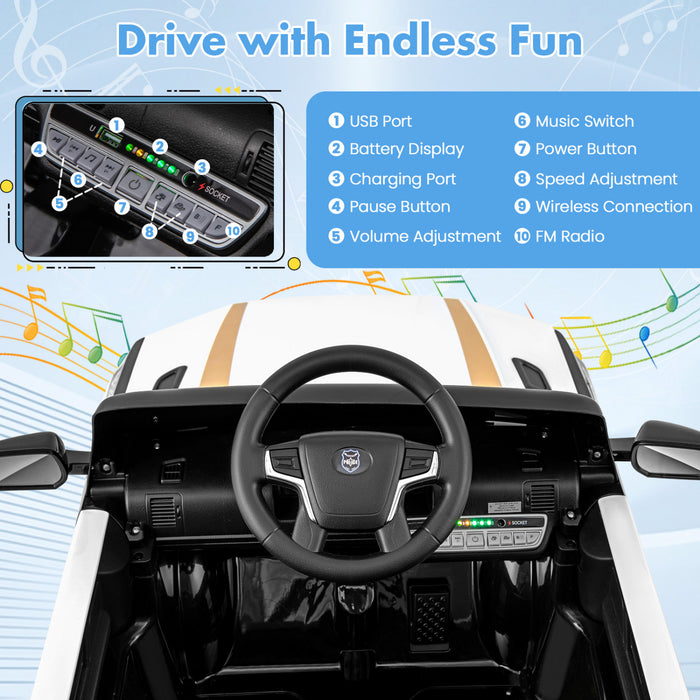 Honeyjoy Kids Ride Sur Voiture De Police 12v 7a Alimentee Par Batterie Voiture De Police Avec Telecommande Blanche