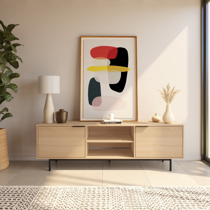 Meuble pour téléviseur Hamilton de Nordika de 70 po avec 2 armoires de rangement - chêne blond naturel