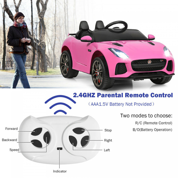 Voiture Electrique 12 V Costway, Voiture Suv Pour Enfants Sous Licence Jaguar Type F Pour Enfants, Avec Interfaces Usb, Tf Et Mp3, Avec Lumieres, Telecommande, Chargeur, Rose