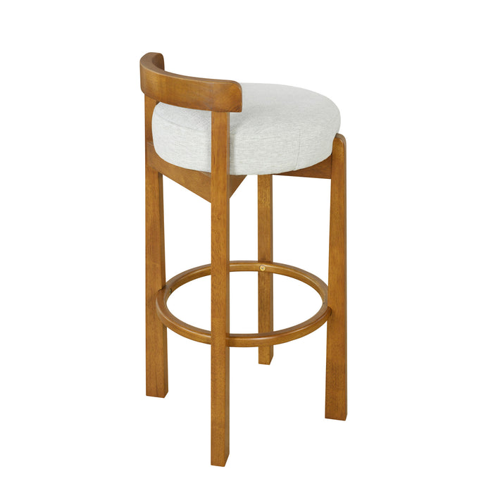 Elise – Lot de 2 tabourets de bar modernes a assise ronde en bois d’hevea avec dossier incurve de soutien et revetement en sherpa, couleur ivoire