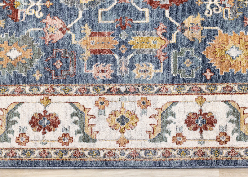 Tapis Olivia bleu a inspire tribal avec bordure, 7'10\" x 10'2\"