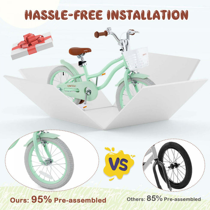 Prorider 16\" Enfants Velo Tout-petit Velo Reglable Avec Roue D'entrainement Pour 4-7 Ans Fille Vert