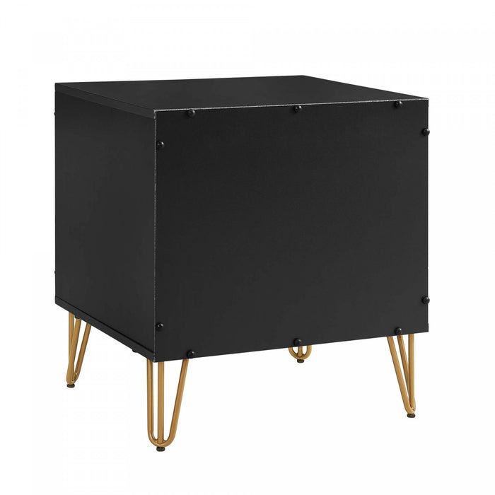 Table de nuit moderne Dumbo 20\" a cannelures en noir (2 tiroirs)
