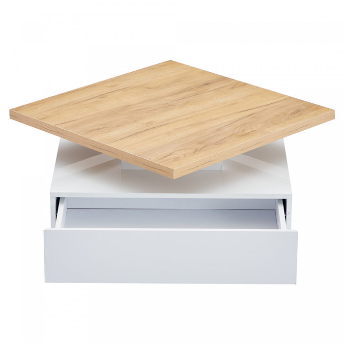 Liam table basse pivotante – table avec plateau rotatif a 360°, blanc