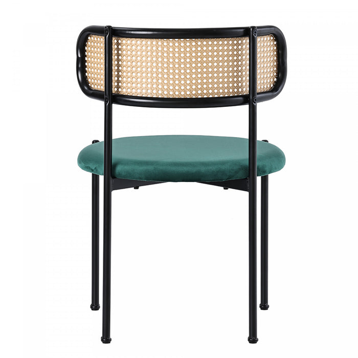 Chaises de salle a manger Mason en rotin avec pieds en metal et coussins en velours, lot de 4, vert