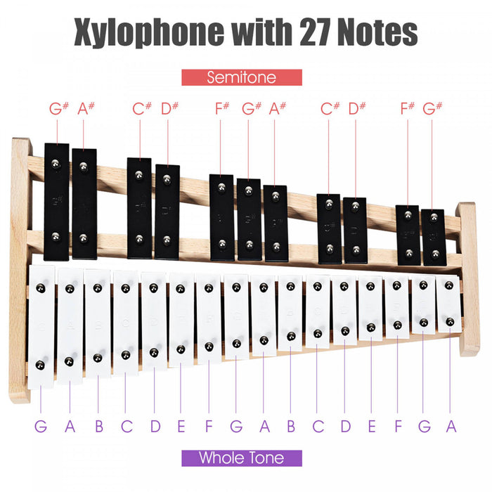 Costway Glockenspiel Xylophone Pliable 27 Notes en Aluminium, Instrument de Musique