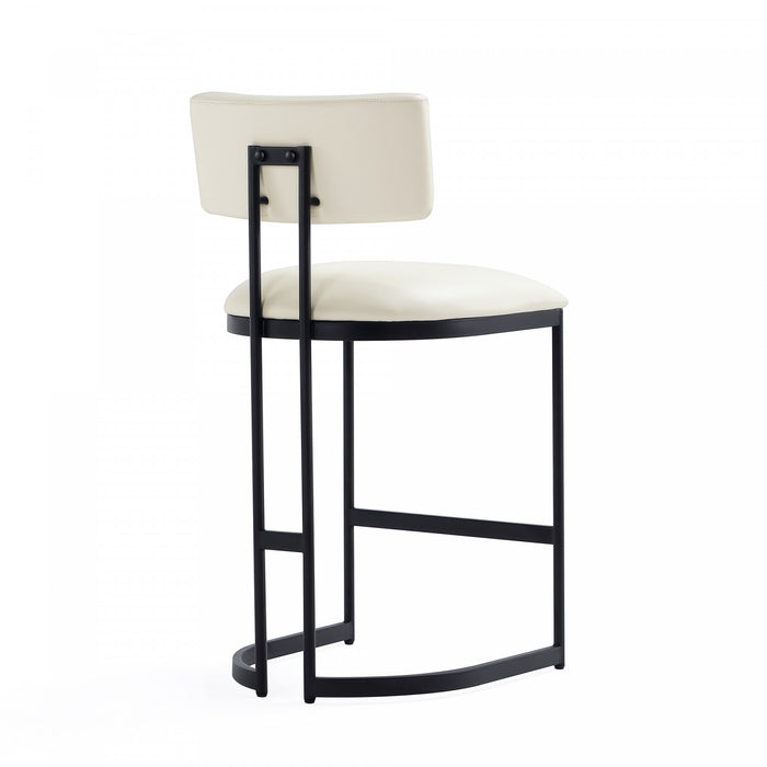 Tabouret de comptoir contemporain moderne Juno en cuir vegetalien et metal, coloris ivoire