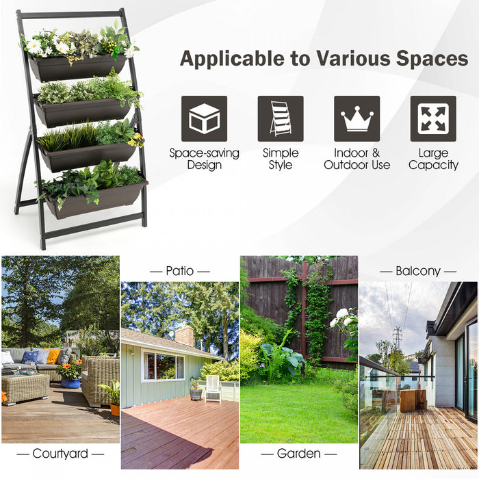 Costway 4 Ft 4-tier Vertical Souleve Lit De Jardin Eleve Planter Boite W / 4 Boites De Conteneur