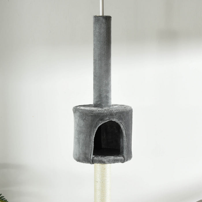 Pawhut Arbre A Chat A 4 Niveaux Du Sol Au Plafond, Grande Tour Pour Chat Avec Griffoir, Rembourrage En Peluche, Jouet Balle, Condo Pour Chat Pour Chats D'interieur, Gris Clair
