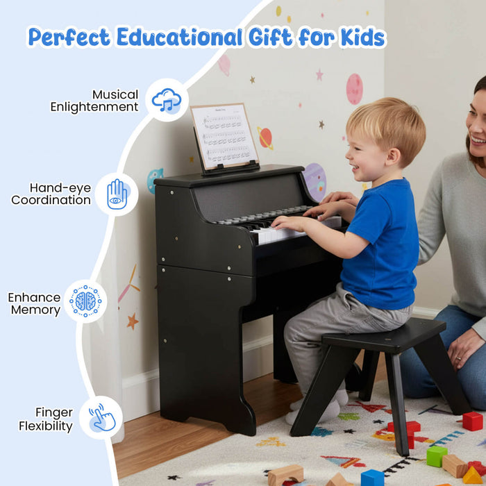 Costway Piano Numerique 25 Touches avec Pupitre, Tabouret, Touches Retroeclairees et Mode Enseignement pour Enfants des 3 Ans - Noir